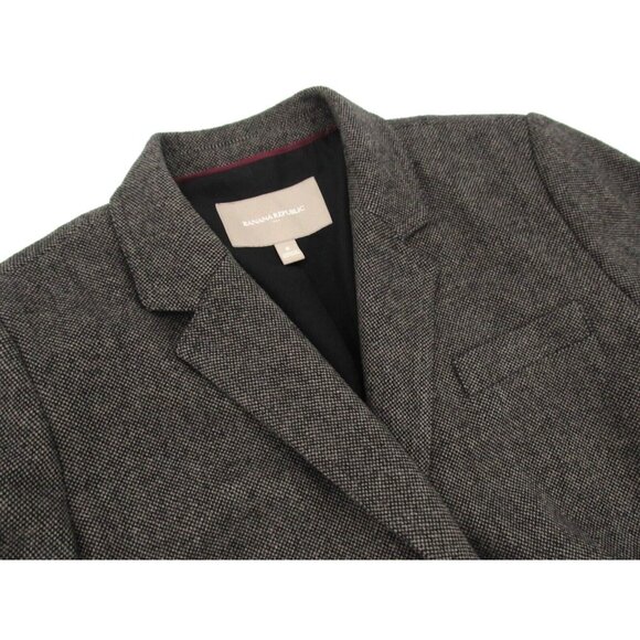 Banana Republic Blazer Jacket Womens Sz 8 Gray Check Wool Lined Two Button Coat - Picture 3 of 16